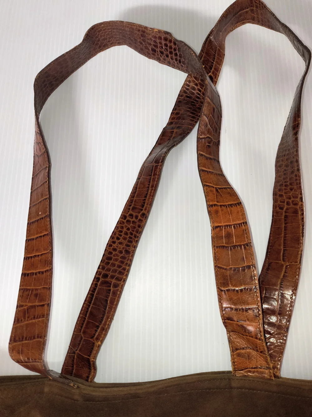 Vintage Escada Brown Suede Tote Bag with Croc-Embossed Leather Trim